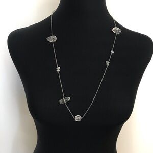Art Deco Style Faceted Rock Crystal Necklace and Earrings on Silver tone Chain.